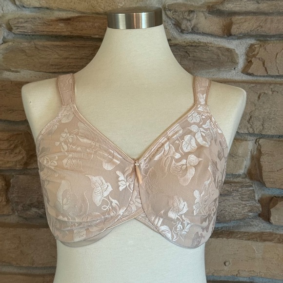Wacoal Floral Lace Underwire Bra Beige 36DDD Full Coverage Comfort Support - Picture 1 of 6